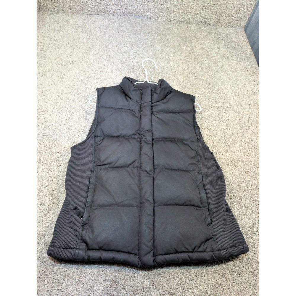 Gap Mens Puffer Vest Black Down Fill Quilted‎ Zip Snap Ribbed Pockets Medium